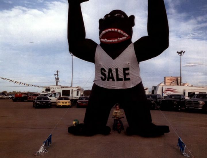 A giant blow-up gorilla was stolen from a La Crete car dealership on August 28, 2014.