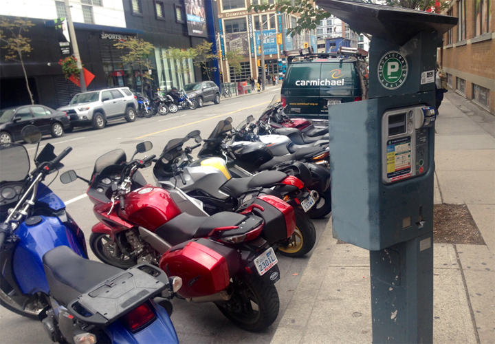 Designated motorcycle parking spots are coming to Toronto.
