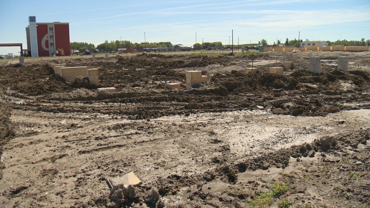 The site of a new motel development was covered in mud on Saturday following Wednesday night's/Thursday morning's rainfall. 