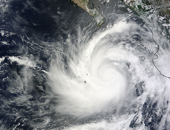 The MODIS instrument aboard NASA's Terra satellite captured this image of Tropical Storm Norbert on Sept. 4 at 2:15 p.m. EDT south of Baja California.