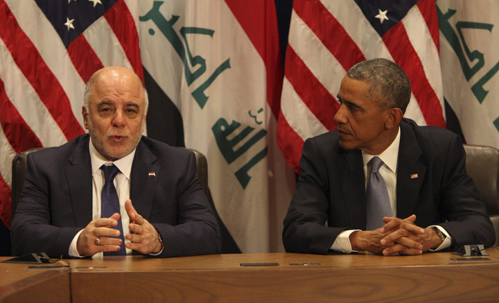 United States President Barack Obama holds a bilateral meeting with Prime Minister Haider al-Abadi of the Republic of Iraq during the United Nations General Assembly in New York on Sept 24. 2014.