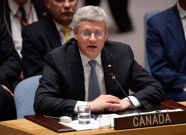 Prime Minister Stephen Harper speaks at the UN Security Council at the United Nations in New York on Wednesday, September 24, 2014. 