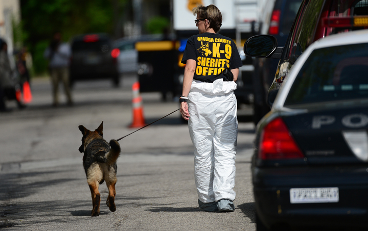 A K9 police dog and handler is seen in this May 7, 2013 file photo. 