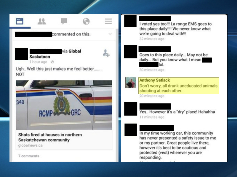Saskatchewan RCMP are investigating a claim that one of their members posted a racist comment on Facebook. 