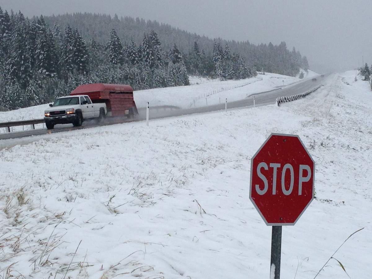 Snow near Chain Lakes, Alberta on Sept. 3, 2014.