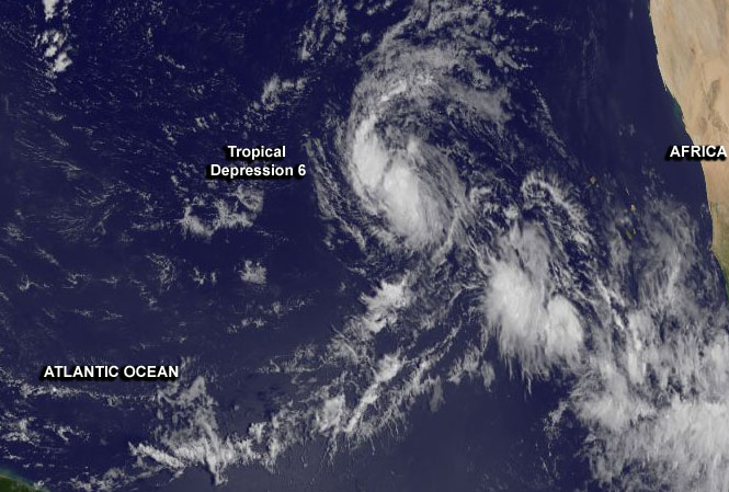 Tropical depression forms in the Atlantic Ocean.