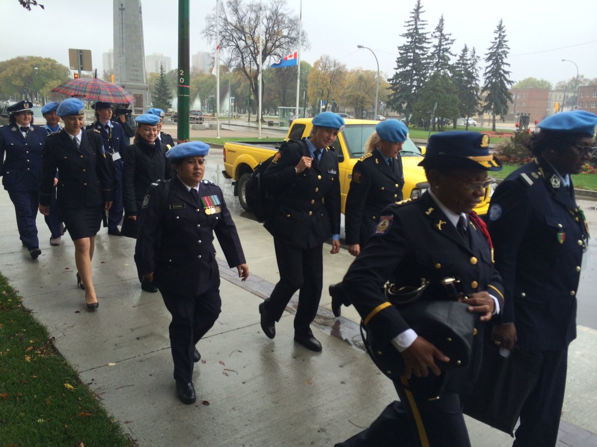 Women from around the world marched through Winnipeg Sunday to begin UN training sessions.