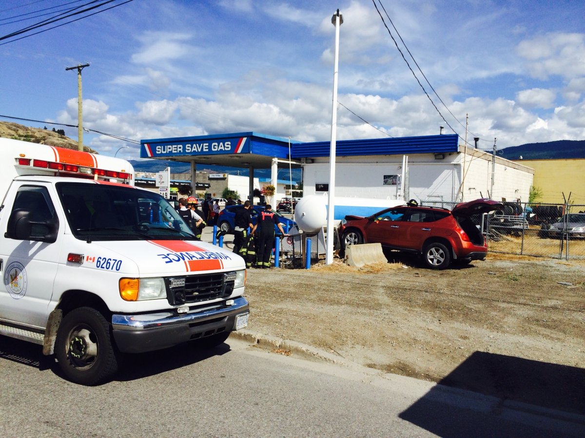 A 57-year-old man has been taken to hospital following a crash at a Vernon gas station Wednesday. 
