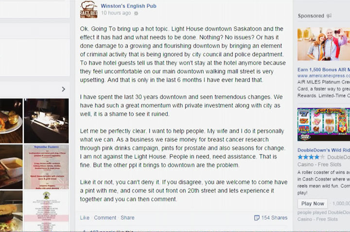 Winston’s English Pub receives backlash on social media after a Facebook post discusses criminal activity effecting downtown business in Saskatoon.
