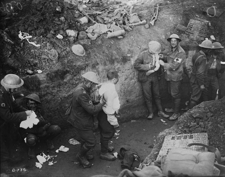 Wounded soldiers are treated in a trench during the Battle of Courcelette. Sept. 15, 1916. Soldiers diaries showcase a dreary, perilous life in First World War trenches.THE CANADIAN PRESS/HO, Library and Archives Canada.
