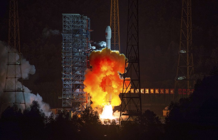 An unmanned spacecraft is launched atop an advanced Long March 3C rocket from the Xichang Satellite Launch Center in southwest China's Sichuan Province, Friday, Oct. 24, 2014. China launched an experimental spacecraft Friday to fly around the moon and back to Earth in preparation for the country's first unmanned return trip to the lunar surface.
