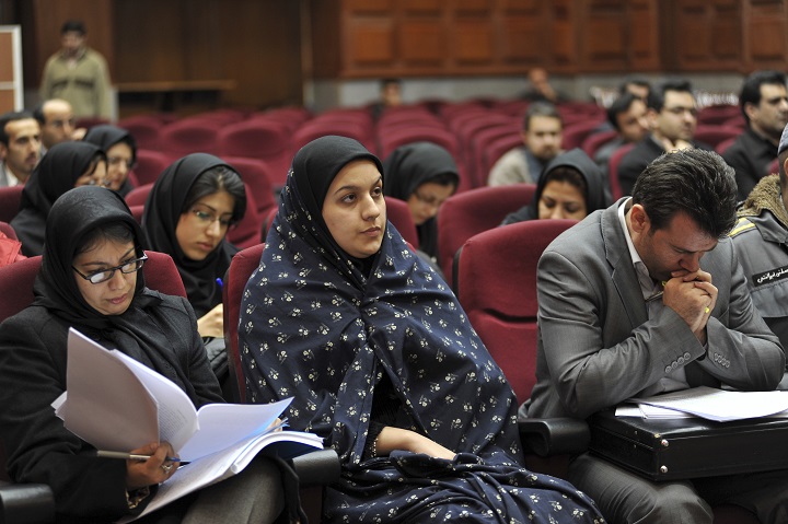 In this picture taken on Dec. 15, 2008, Iranian Reyhaneh Jabbari, center, sits while attending her trial in a court in Tehran, Iran.