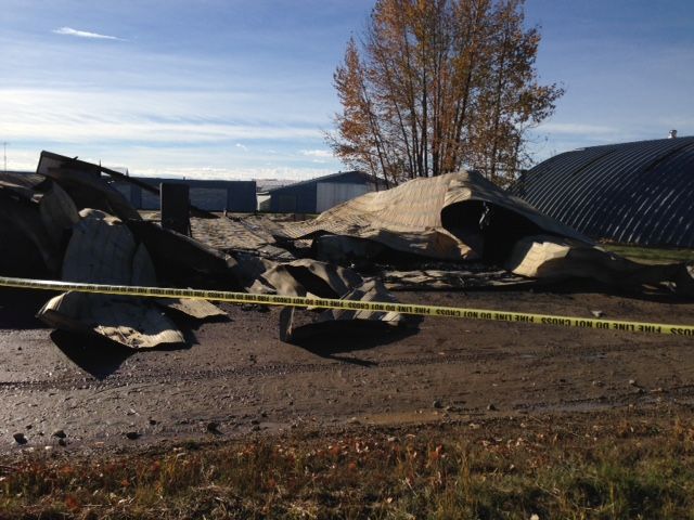 Fire destroys aircraft hangar at Wetaskiwin airport, Oct. 6, 2014.