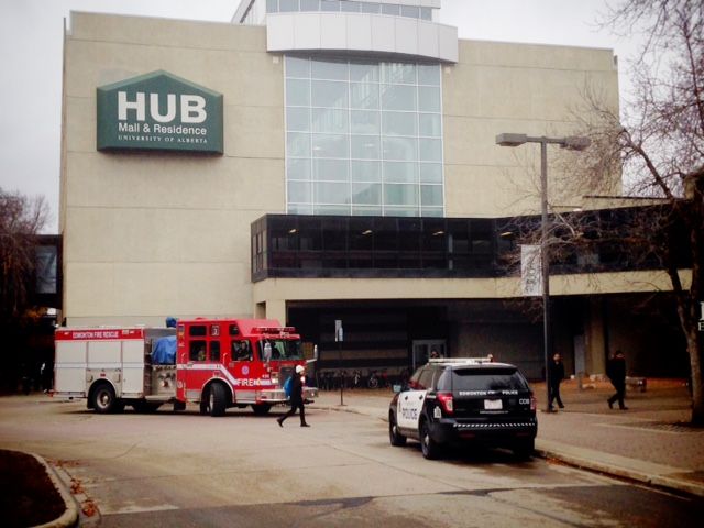 Fire crews respond to hazardous materials incident at HUB Mall on October 27, 2014.