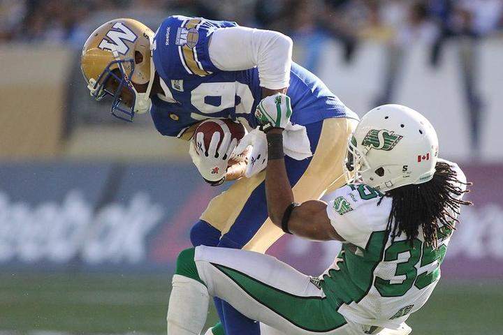 Aaron Kelly, shown in a September game against Saskatchewan, will be a health scratch in the Winnipeg Blue Bombers' Saturday game against B.C.