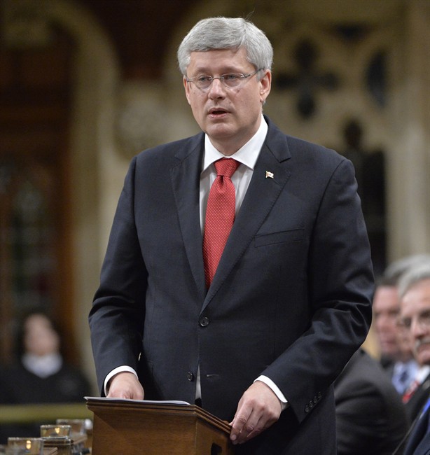 Prime Minister Harper speaks in the House of Commons on Friday, Oct. 3, 2014.