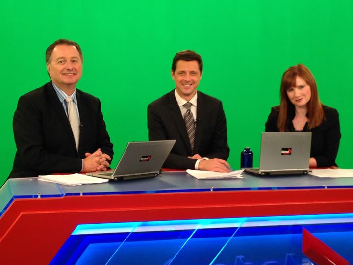 Hosts Peter Chura, Lauren McNabb and Richard Cloutier live inside Global Winnipeg's studio on election night.
