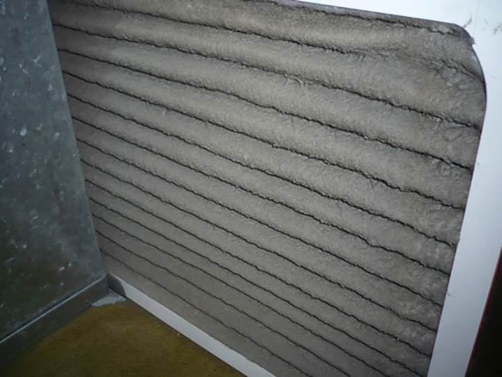 Curtis Wankel of Vesta Property Inspections in Calgary, Alberta snapped this photo of an extremely clogged filter. A filter this dirty blocks airflow and makes your furnace work harder, costing you more money to run it.