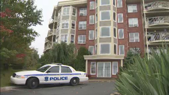 Halifax Regional Police outside an apartment complex on the Bedford Highway where a 29-year-old man was stabbed on Sunday morning.