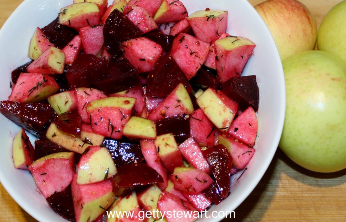 Beet and apple salad can be stored in the fridge overnight.