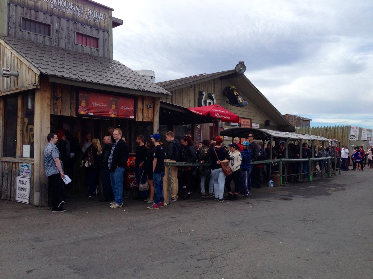 The line of applicants for Big Brother Canada outside of Ranchman's Sunday .