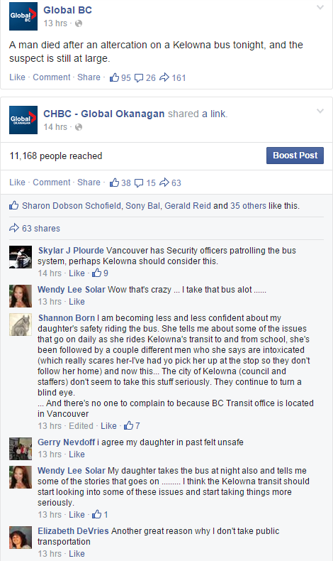 Kelowna residents call for change following Thursday's murder on a University 8 bus. 