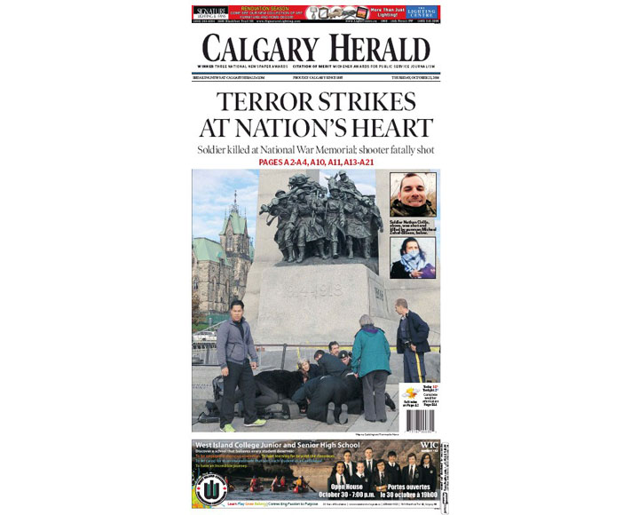 PHOTOS: Newspaper front pages day after Ottawa came under attack - image