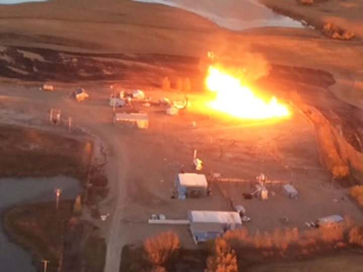 Aerial photo taken of the natural gas fire in rural Saskatchewan on Saturday.
