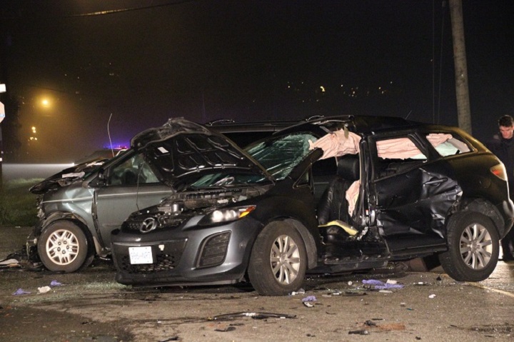 A woman is in critical condition following a three-car crash in Chilliwack on Oct. 18, 2014.