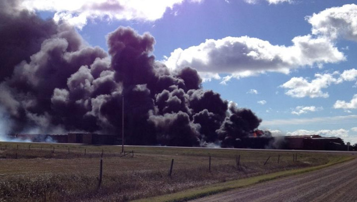 Highway 5 closed after a train derailed east of Clair, Sask Tuesday morning.
