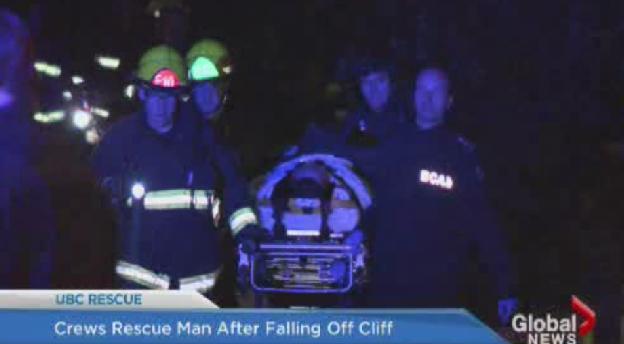 A man had to be rescued after falling down a cliff at UBC's Wreck Beach.