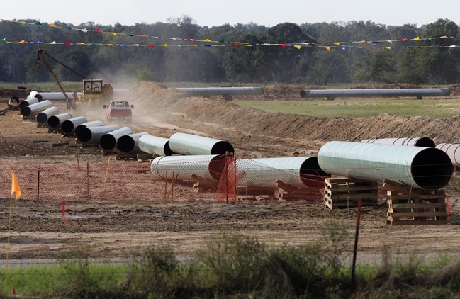 Sections of pipe for a TransCanada pipeline are pictured in Sumner Texas on Oct. 4, 2012. TransCanada Corp. says its regulatory application for the proposed Energy East pipeline is a massive document with 30,000 pages that provide a comprehensive analysis of the project's impact on the economy and environment.