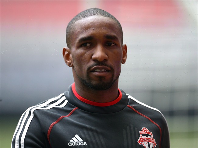 Toronto FC's Jermain Defoe takes part in practice in Vancouver on Tuesday, May 13, 2014.