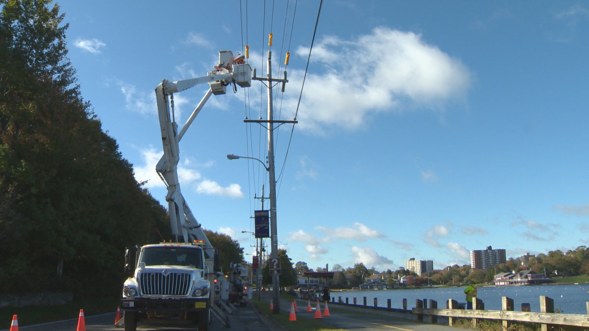 Crews were repairing a power pole in Dartmouth on Sunday morning. The pole was damaged after a vehicle crashed into it overnight.
