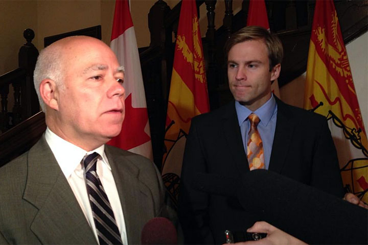New Brunswick Green Party leader David Coon (left) with Liberal Party leader and Premier-designate Brian Gallant.