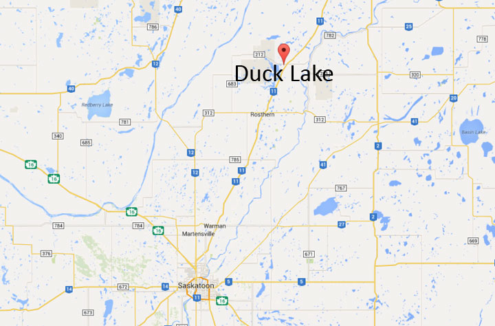 Woman killed in two-vehicle crash at the north access into Duck Lake, Sask. on Saturday.