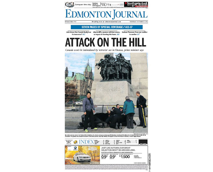 PHOTOS: Newspaper front pages day after Ottawa came under attack - image