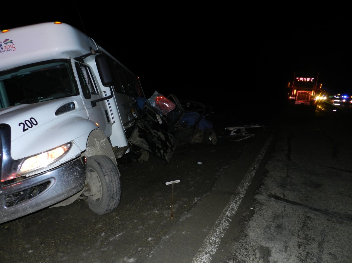 Scene of a fatal collision between a passenger bus and a vehicle on highway 63. October 28, 2014.