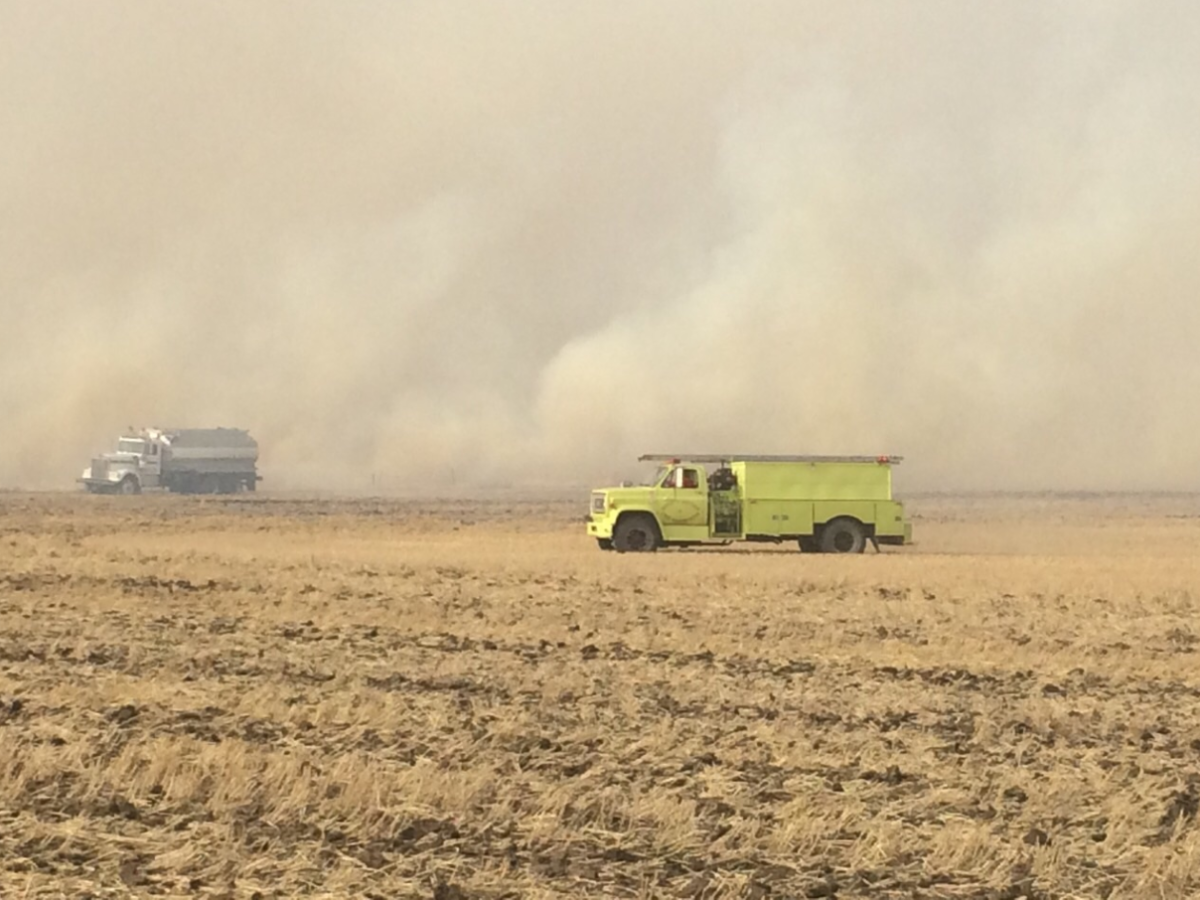 Kindersley RCMP are evacuating four farms in southwestern Saskatchewan due to a grass fire.