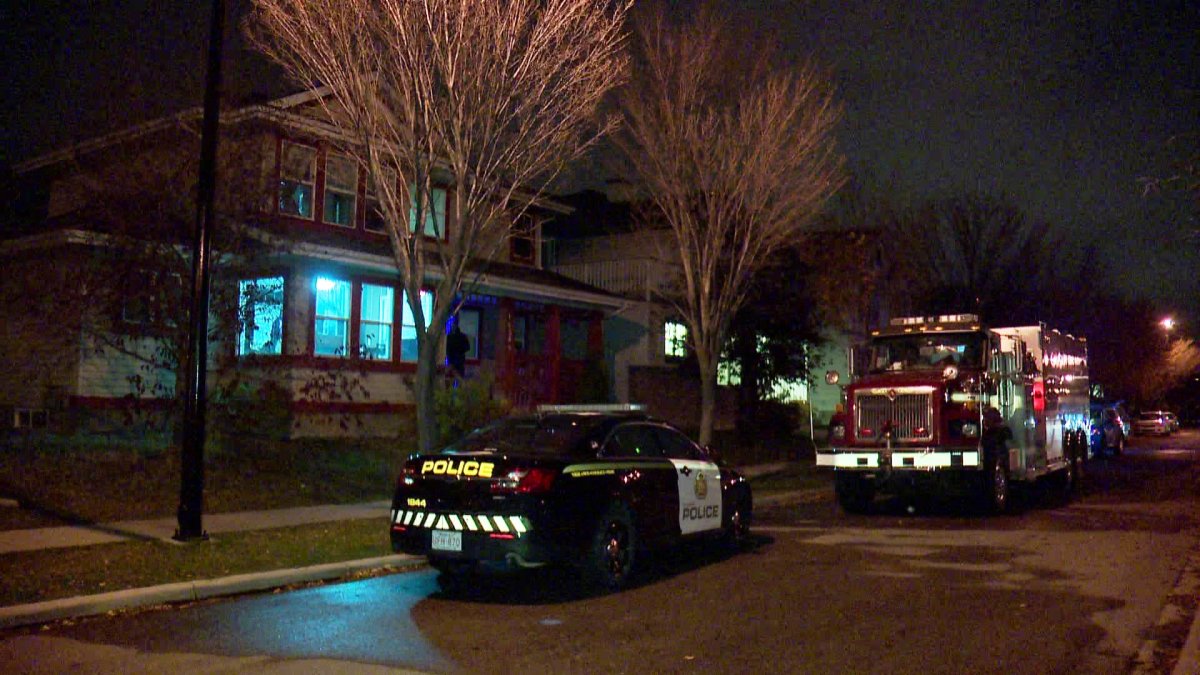 Calgary Fire crews extinguish a blaze in the 1500 block of Prestwick Boulevard S.E. on Wednesday, October 15, 2014.