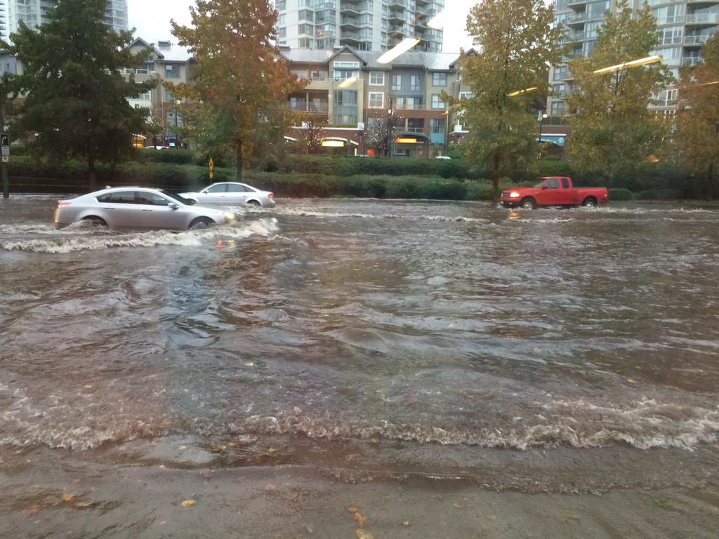 Flooding in front of the fire hall in Port Moody.