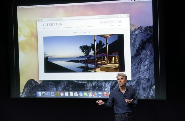 Craig Federighi, senior vice president of Software Engineering at Apple, discusses the new operating system update during an event at Apple headquarters on Thursday, Oct. 16, 2014 in Cupertino, Calif.