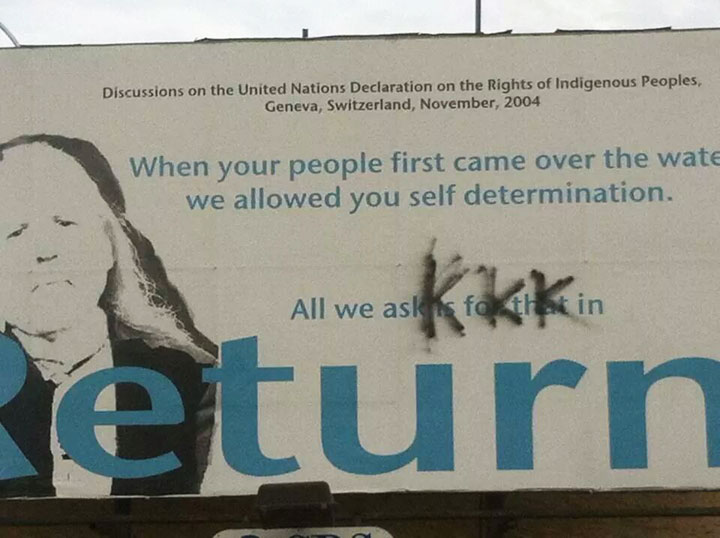 North Battleford mayor condemns ‘KKK’ spray-painted on billboard in the city in west-central Saskatchewan.