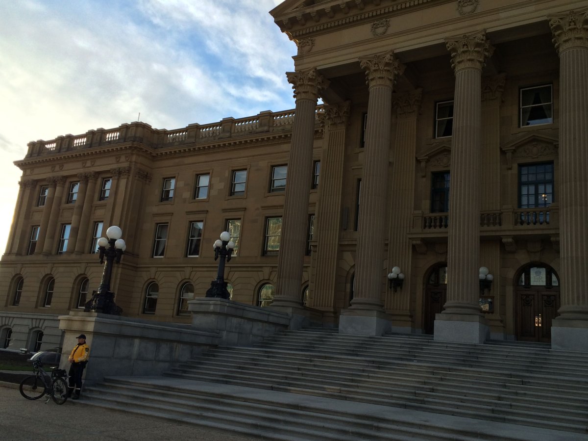 A pair of sheriffs are stationed outside the Alberta Legislature on Wednesday, October 22, 2014.