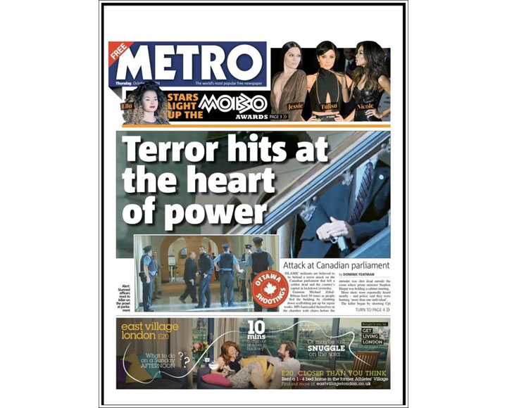 PHOTOS: Newspaper front pages day after Ottawa came under attack - image