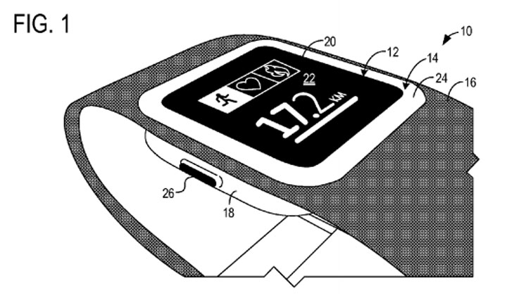 A sketch of the proposed smartwatch from Microsoft’s patent filing. (Photo credit: USPTO)