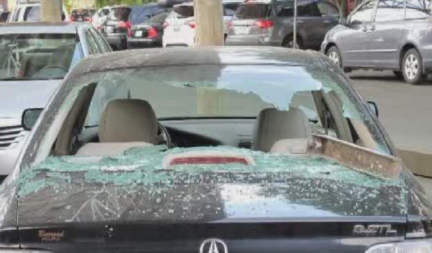 Andrew Louie’s car after it was damaged by a piece of the Granville Street Bridge.