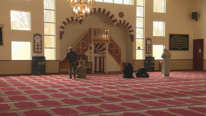 Muslims pray at the Canadian Islamic Centre Al-Jamieh in DDO.