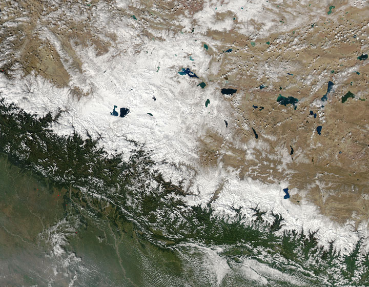 Nepal seen from space after an avalanche killed 29 people