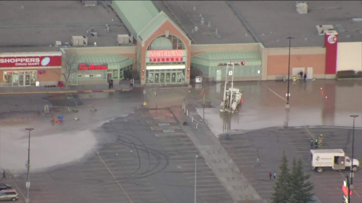 An aerial view of flooding at Northland Village Mall.